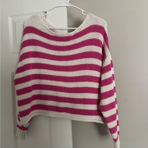 Aerie Bold Pink and Cream Striped Sweater